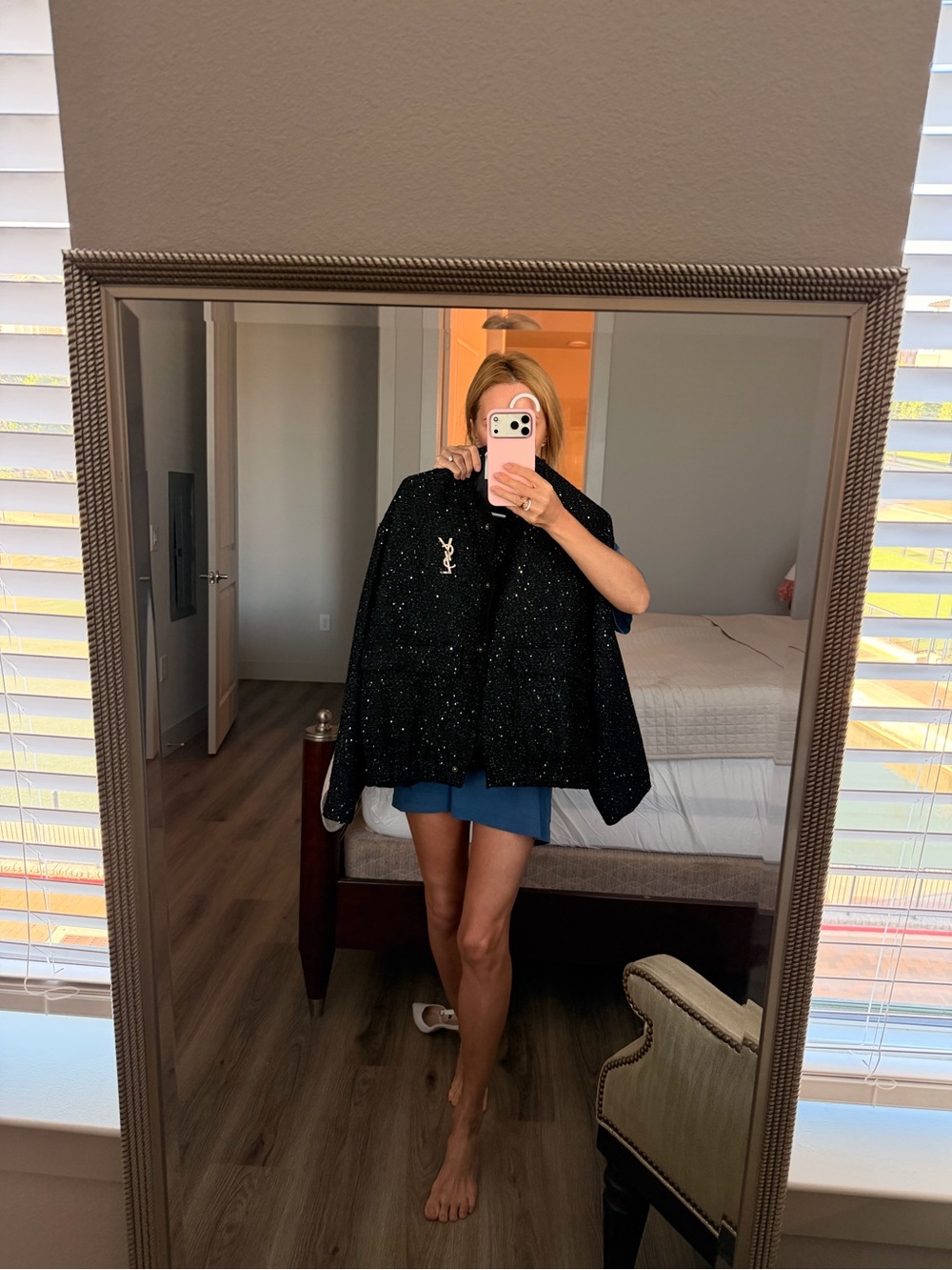 Saint Laurent Black Sequin-Trim Jacket with Satin Lining